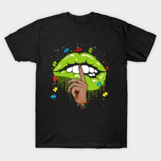 Autism Awareness T shirt Funny Lips Finger Autism Momlips Dad T-Shirt